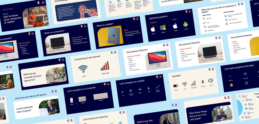 Telstra's Tech Savvy Seniors Program 11 Telstra Tech Savvy Seniors PowerPoint slides blue
