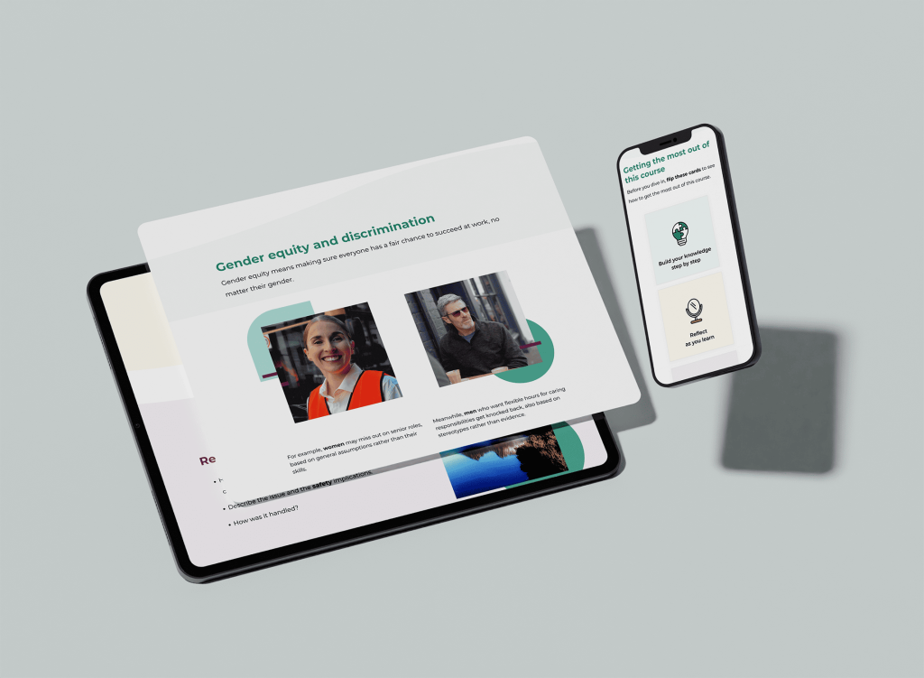Gender Equity Works eLearning on tablet and phone