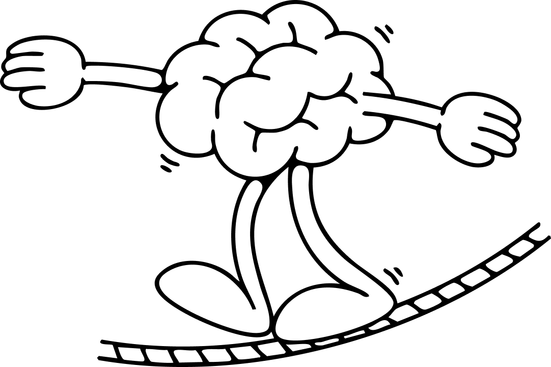 Illustrated brain holding a paintbrush, lightbulb and megaphone
